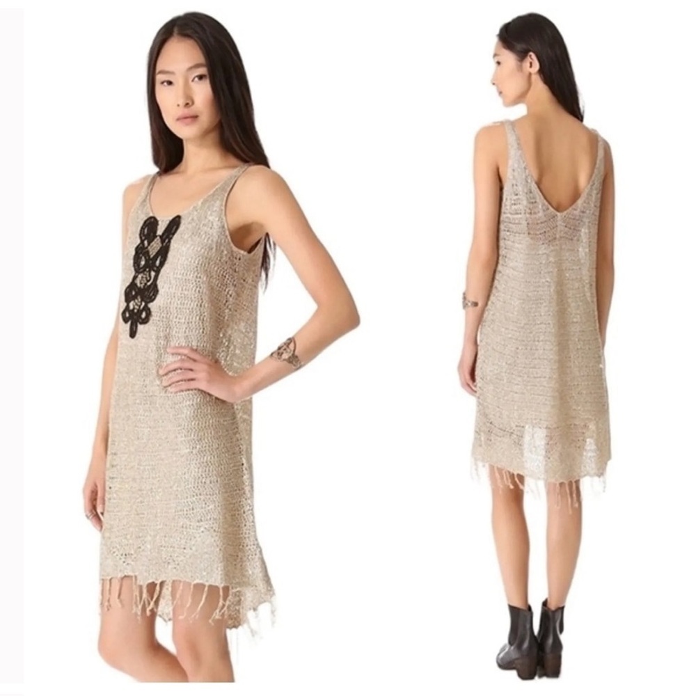 Free People Golden Sands Metallic Dress NWT size Medium Flapper Inspired